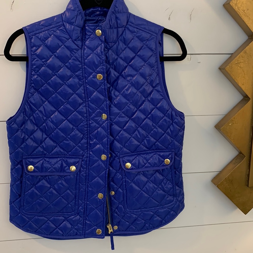 J. Crew nylon royal blue vest with gold buttons and front pockets. Size PS.